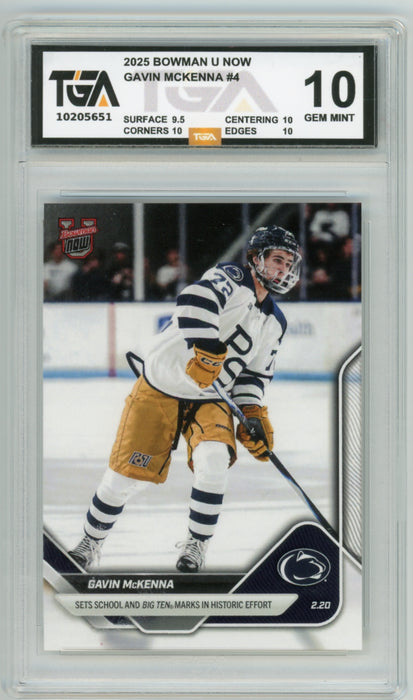 Gavin Mckenna 2025 #4 Bowman U Now Rookie Graded TGA 10 Gem Mint