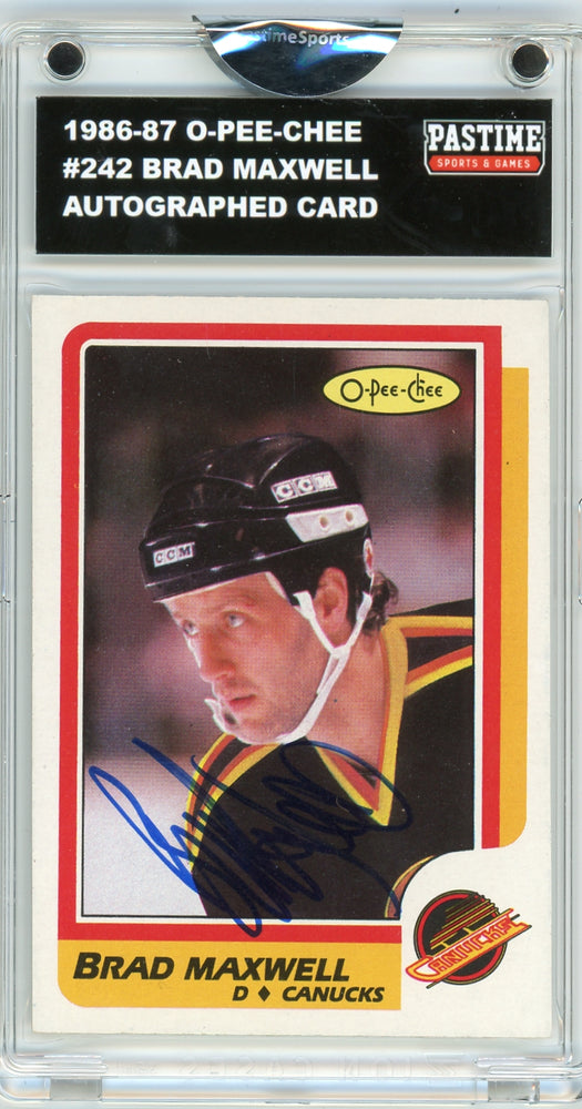 Brad Maxwell #242 1986/87 O-Pee-Chee Hockey Autographed Card Encased in Magpro