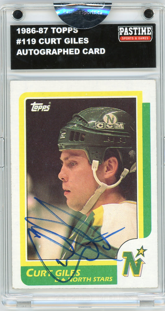 Curt Giles #119 1986/87 Topps Hockey Autographed Card Encased in Magpro