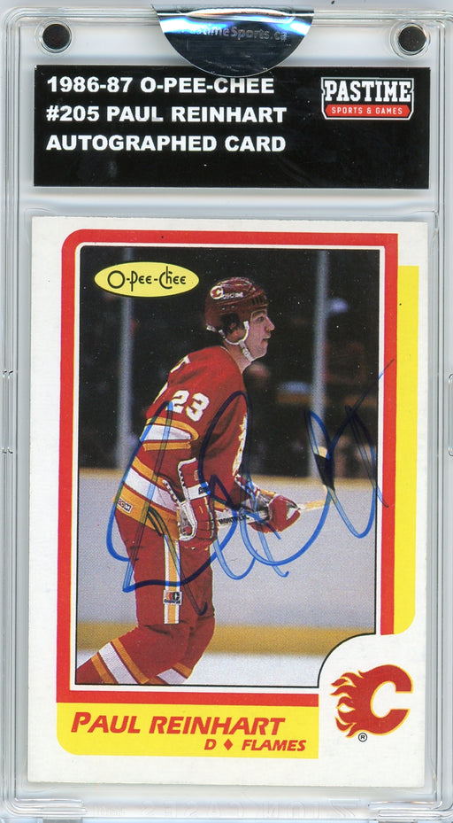 Paul Reinhart #205 1986/87 O-Pee-Chee Hockey Autographed Card Encased in Magpro
