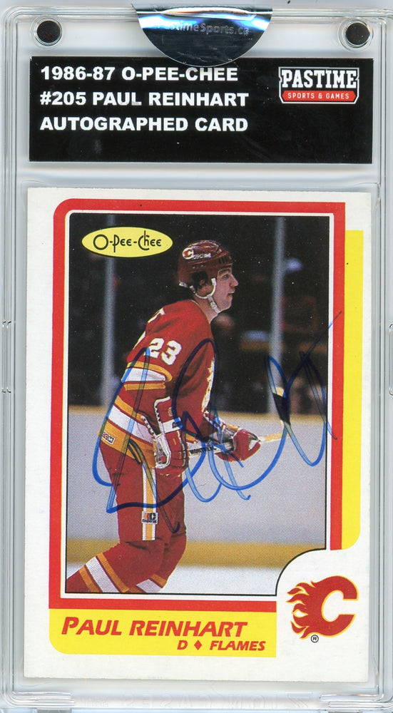 Paul Reinhart #205 1986/87 O-Pee-Chee Hockey Autographed Card Encased in Magpro