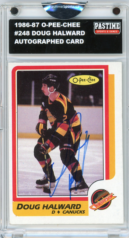 Doug Halward #248 1986/87 O-Pee-Chee Hockey Autographed Card Encased in Magpro