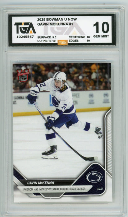 Gavin McKenna 2025 #1 Bowman U Now Rookie Graded TGA 10 Gem Mint
