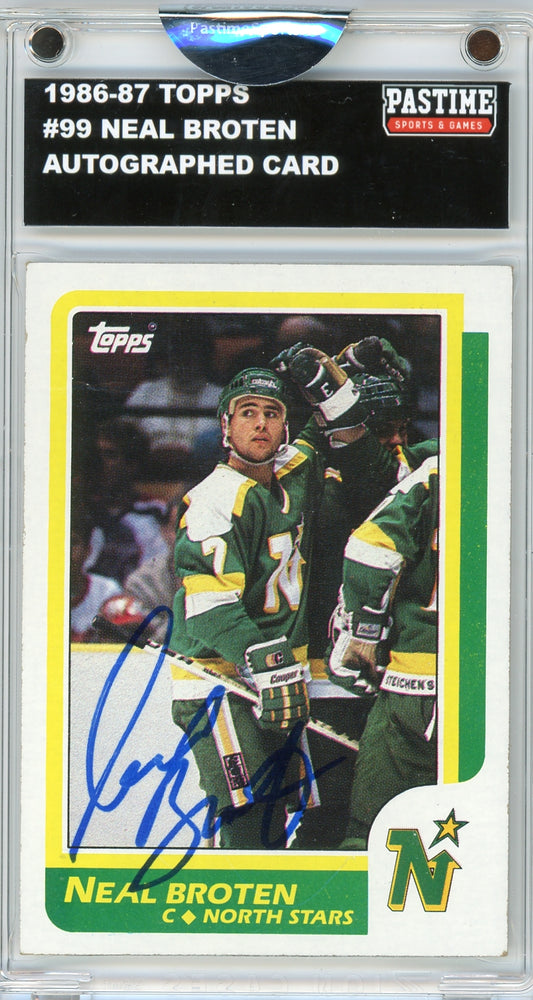 Neal Broten #99 1986/87 Topps Hockey Autographed Card Encased in Magpro