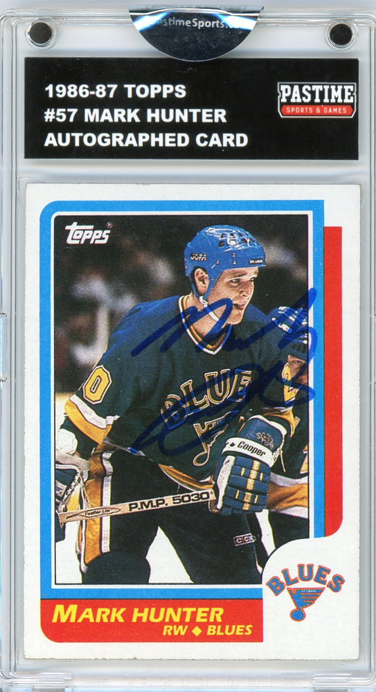 Mark Hunter #57 1986/87 Topps Hockey Autographed Card Encased in Magpro