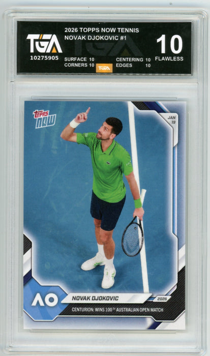Novak Djokovic #1 2026 Topps Now Tennis Debut Card Graded TGA 10 Flawless Black Label