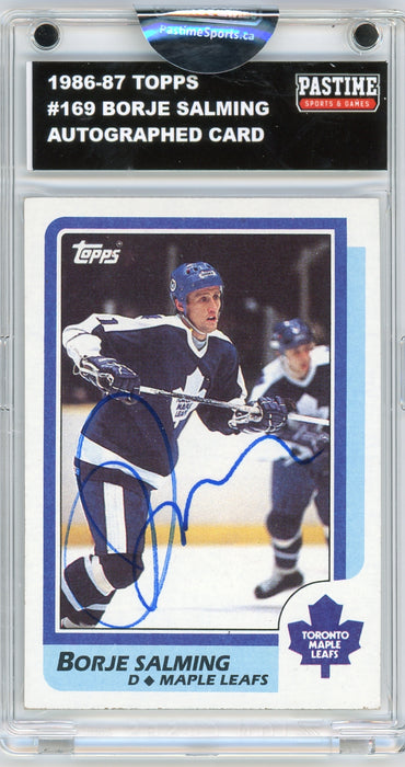Borje Salming #169 1986/87 Topps Hockey Autographed Card Encased in Magpro