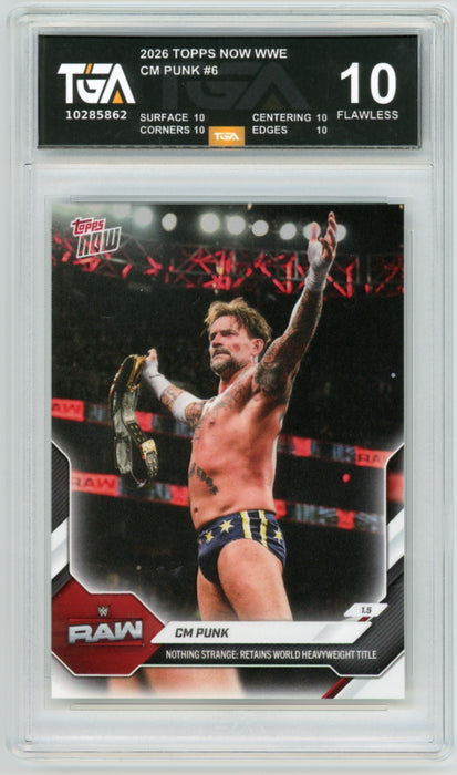 CM Punk #6 2026 Topps Now WWE Graded TGA 10 Flawless Black Label