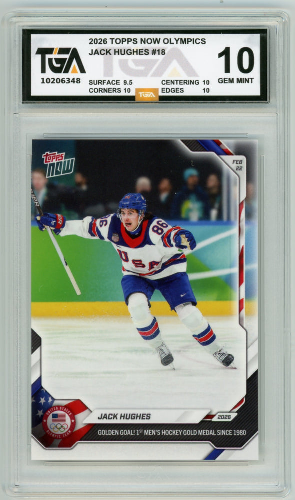 Jack Hughes #18 2026 Now Olympics Graded TGA 10 Gem Mint