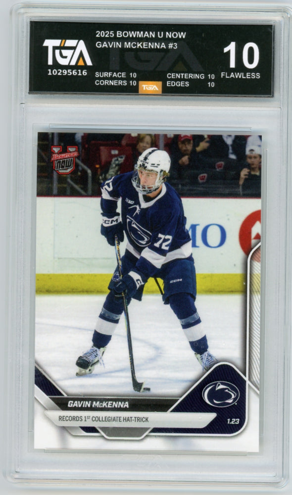 Gavin Mckenna 2025 #3 Bowman U Now Rookie Graded TGA 10 Flawless Black Label