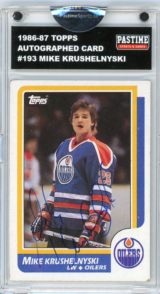 Mike Krushelnyski #193 1986/87 Topps Hockey Autographed Card Encased in Magpro