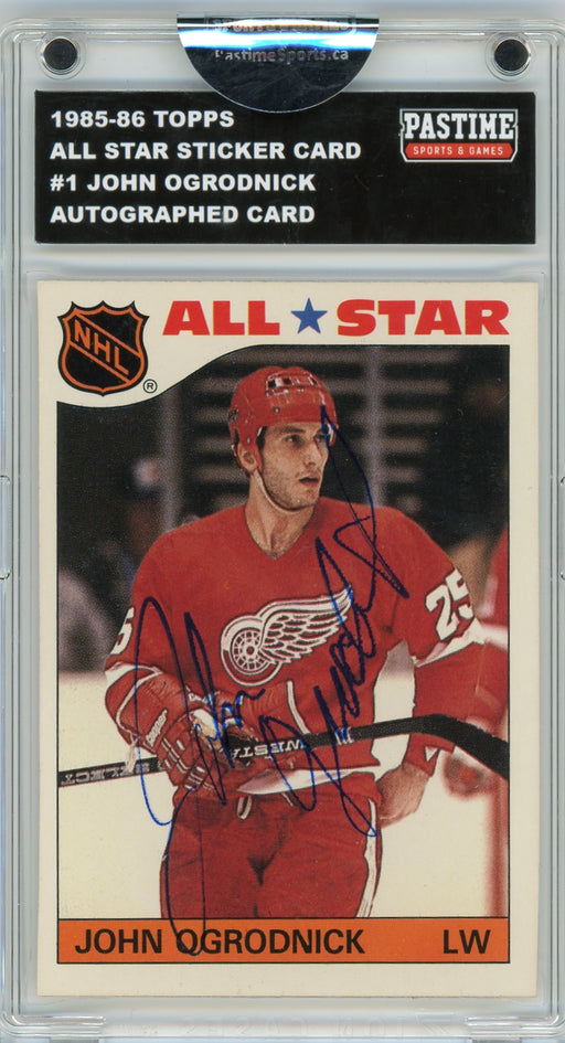 John Ogrodnick #1 1985/86 Topps Hockey Autographed Sticker Card Encased in Magpro