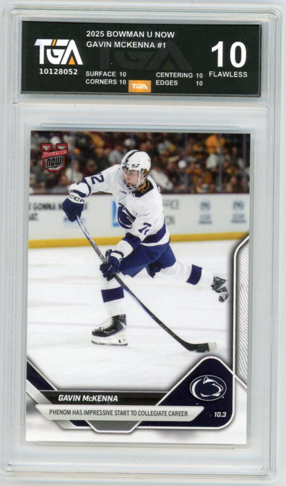 Gavin McKenna 2025 #1 Bowman U Now Rookie Graded TGA 10 Flawless Black Label