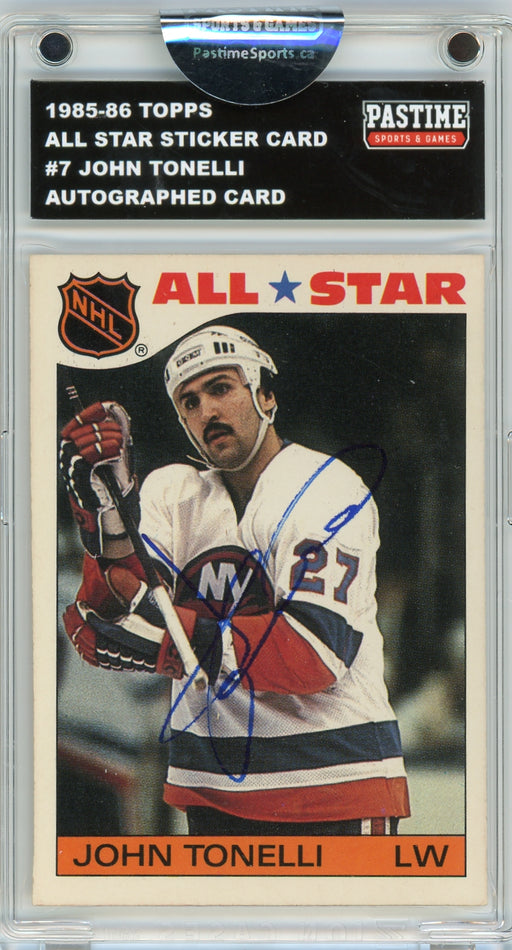 John Tonelli #7 1985/86 Topps Hockey Autographed Sticker Card Encased in Magpro