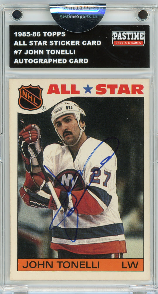 John Tonelli #7 1985/86 Topps Hockey Autographed Sticker Card Encased in Magpro