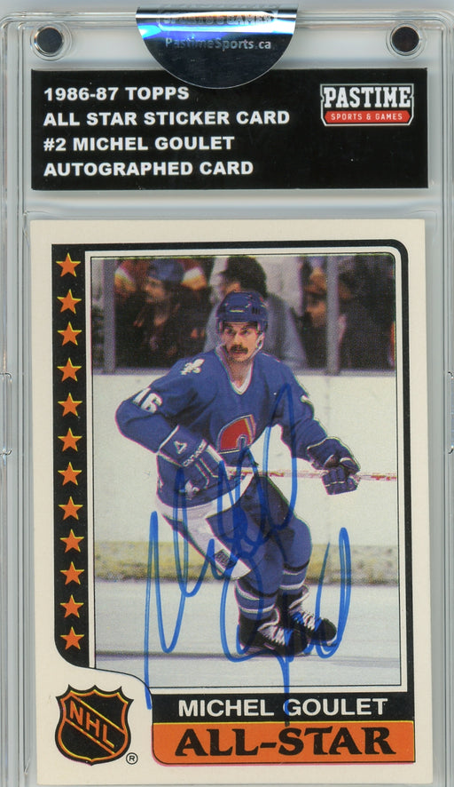 Michel Goulet #2 1986/87 Topps Hockey Autographed Sticker Card Encased in Magpro