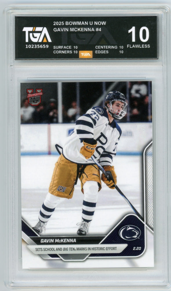 Gavin McKenna 2025 #4 Bowman U Now Rookie Graded TGA 10 Flawless Black Label
