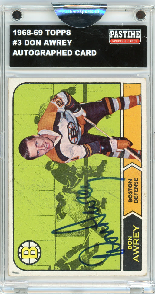 Don Awrey #3 1968/69 Topps Hockey Autographed Sticker Card Encased in Magpro