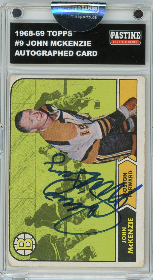 John McKenzie #9 1968/69 Topps Hockey Autographed Card Encased in Magpro