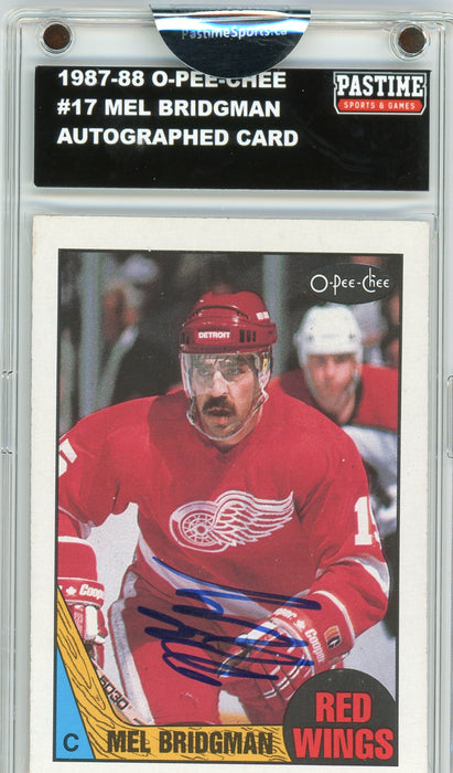 Mel Bridgman #17 1987/88 O-Pee-Chee Hockey Autographed Card Encased in Magpro