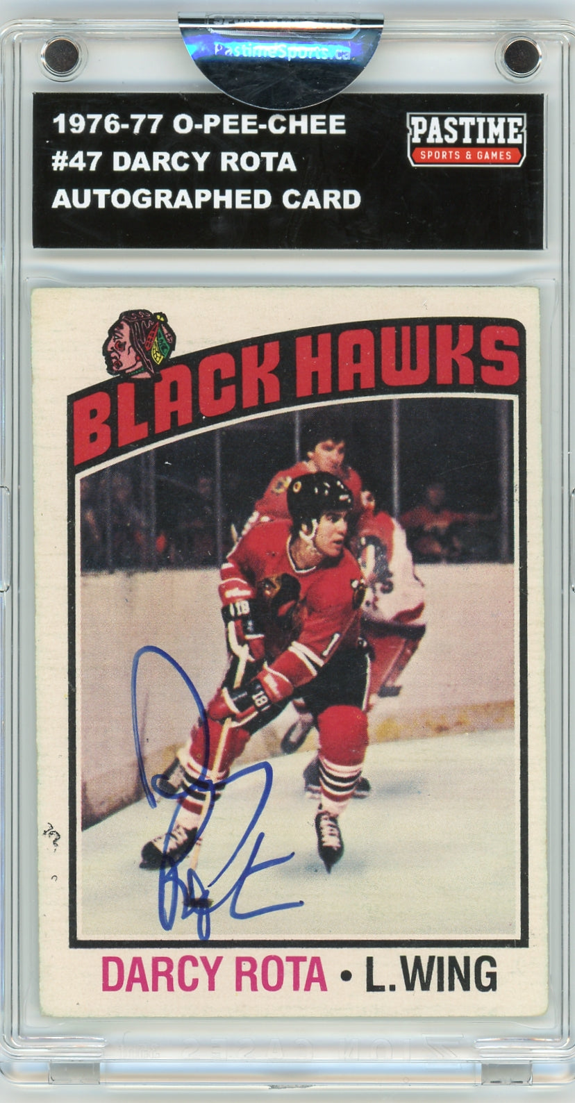 Darcy Rota #47 1976/77 O-Pee-Chee Hockey Autographed Card Encased in M ...