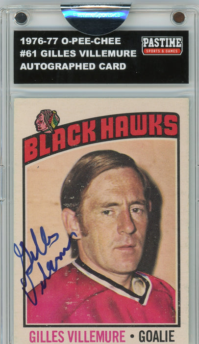 Gilles Villemure #61 1976/77 O-Pee-Chee Hockey Autographed Card Encased in Magpro