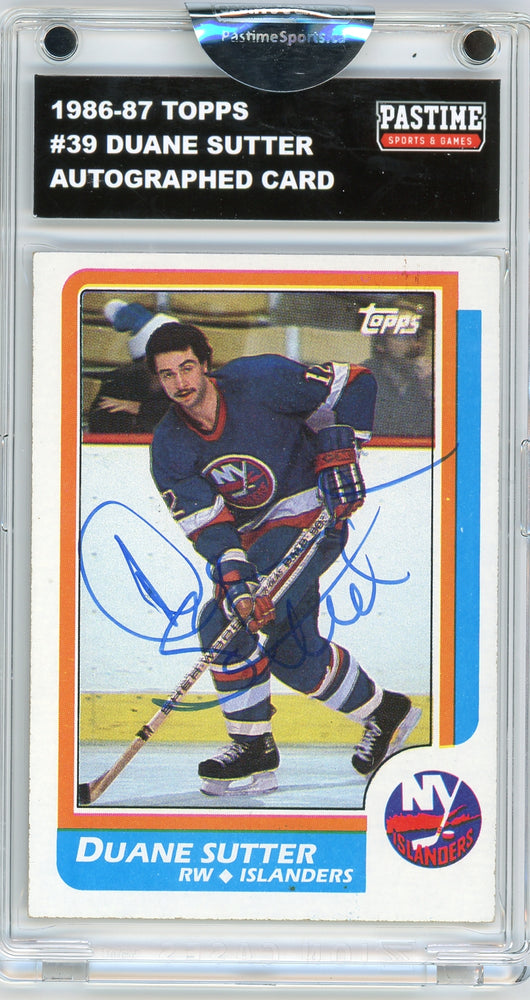 Duane Sutter #39 1986/87 Topps Hockey Autographed Card Encased in Magpro