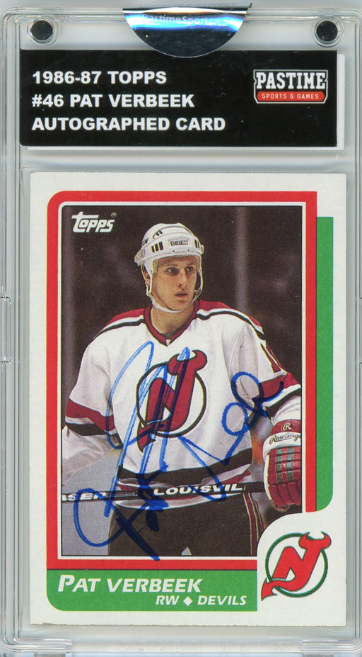 Pat Verbeek #46 1986/87 Topps Hockey Autographed Card Encased in Magpro