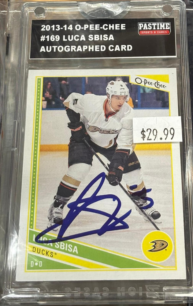 2013-14 O-Pee-Chee #169 Luca Sbisa Autographed Card Encased in Magpro - Pastime Sports & Games