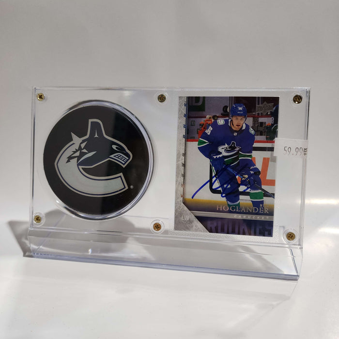Nils Hoglander Autographed Card & Vancouver Canucks Puck Display