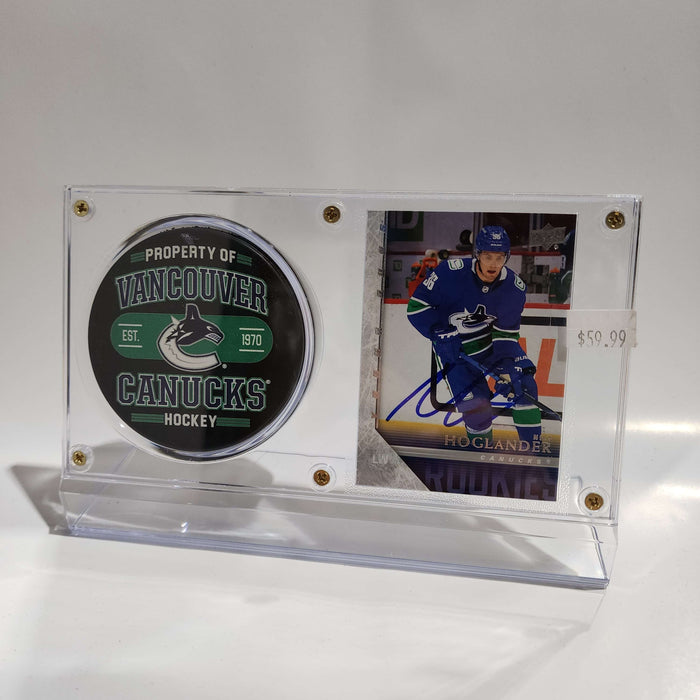 Nils Hoglander Autographed Card & Vancouver Canucks Puck Display