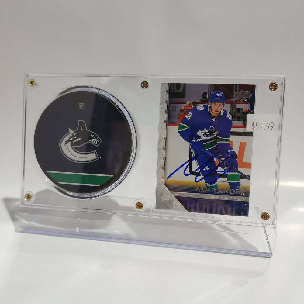 Nils Hoglander Autographed Card & Vancouver Canucks Puck Display