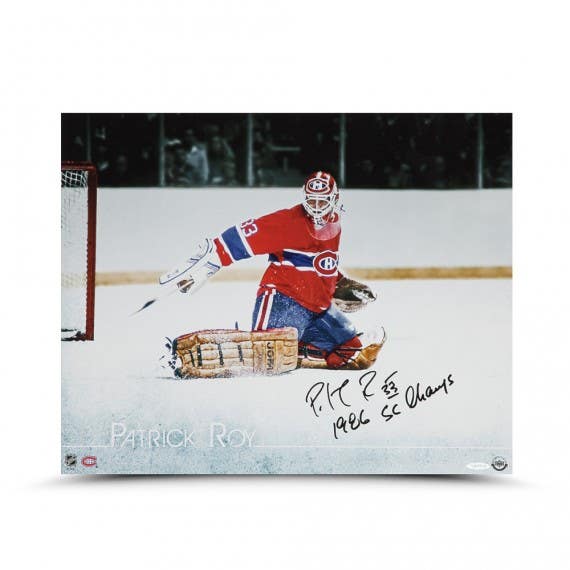 Patrick Roy Autographed & Inscribed “The Save” 20x16 Photo - Pastime Sports & Games
