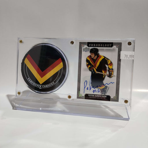 Patrik Sundstrom Autographed Card & Vancouver Canucks Puck Display