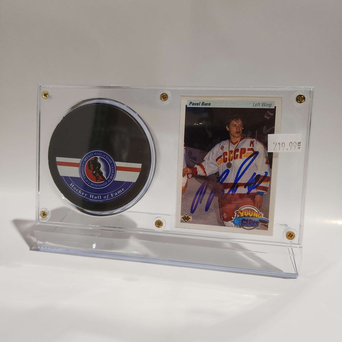 Pavel Bure Autographed Card & Vancouver Canucks Puck Display