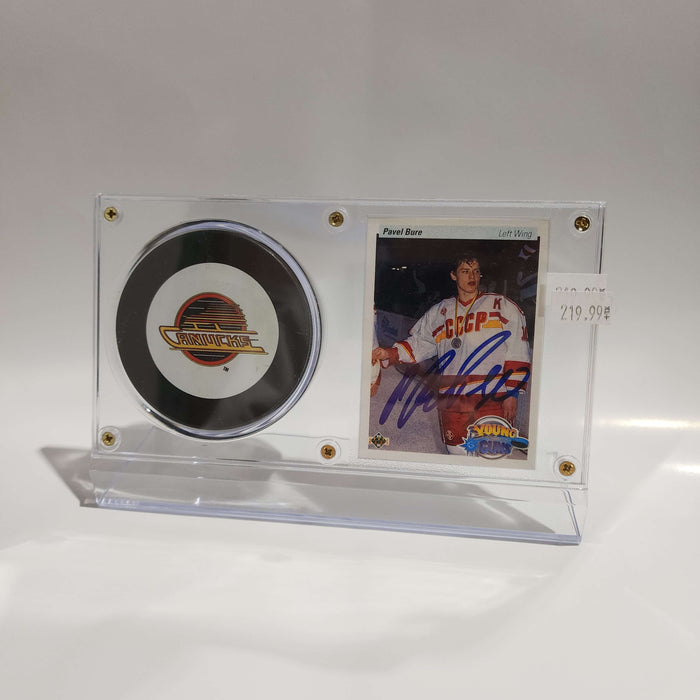 Pavel Bure Autographed Card & Vancouver Canucks Puck Display