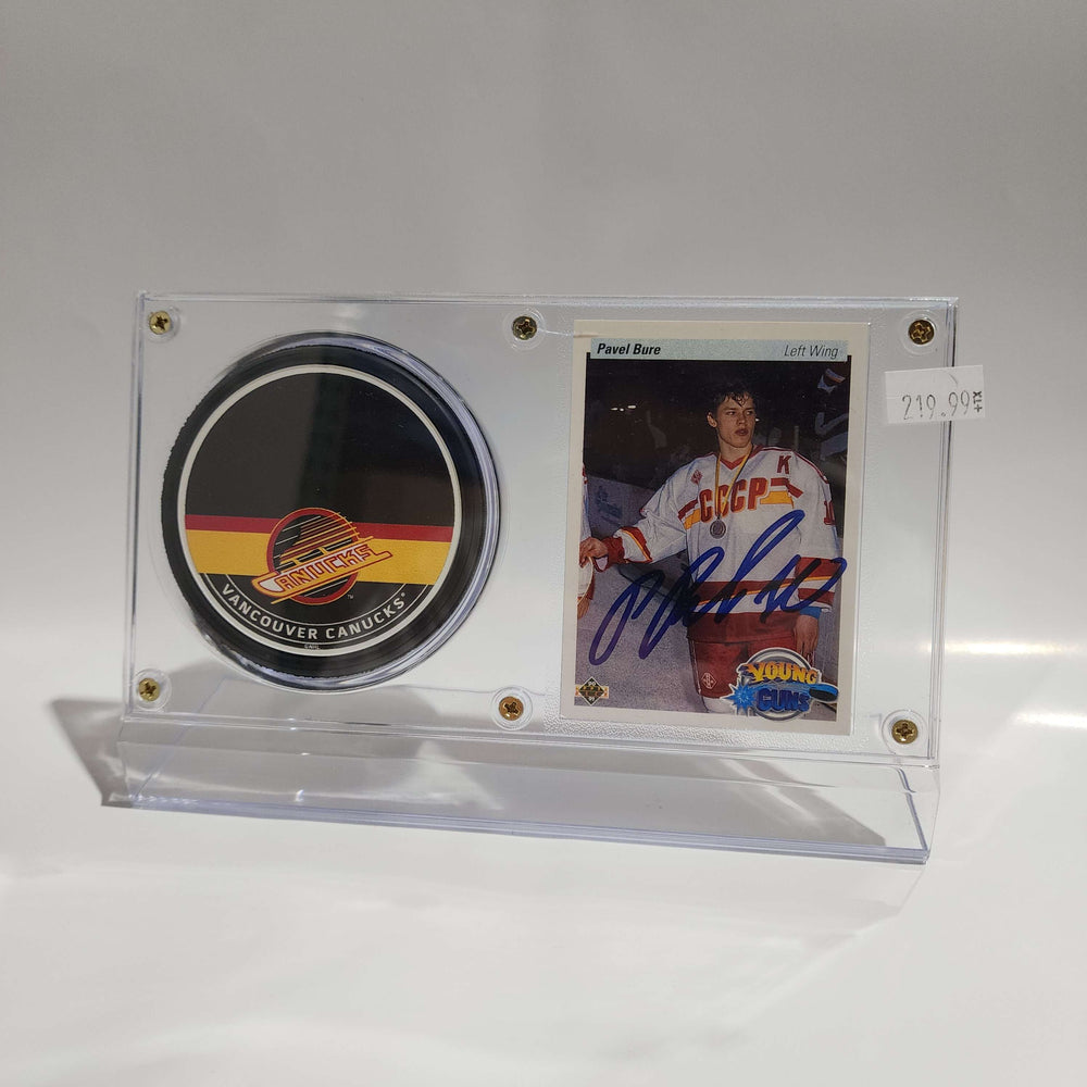 Pavel Bure Autographed Card & Vancouver Canucks Puck Display