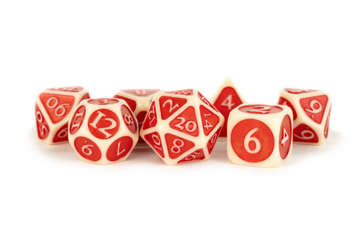 MDG 7-Piece Dice Set Ivory With Red Enamel - Pastime Sports & Games