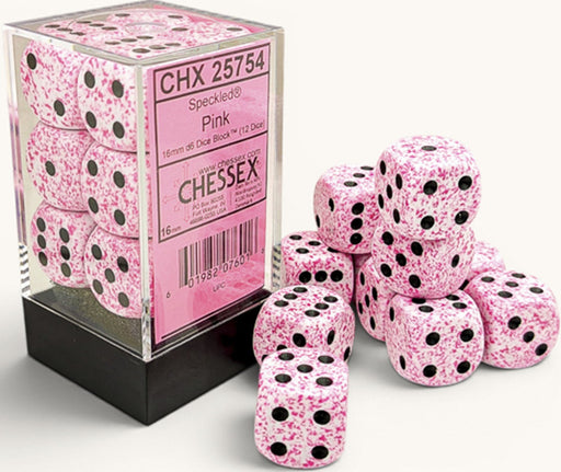 Speckled 12-Piece Six Sided 16mm Dice Set Pink