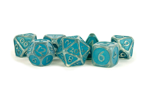 MDG 7-Piece Enamel & Acrylic Dice Set Ice With Blue - Pastime Sports & Games