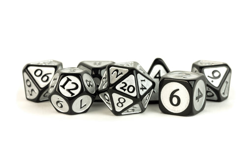 MDG 7-Piece Dice Set Black With Silver Enamel - Pastime Sports & Games