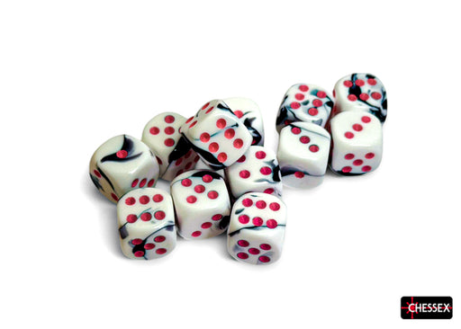 Gemini 12-Piece D6 Dice Set Black & White with Pink CHX26669