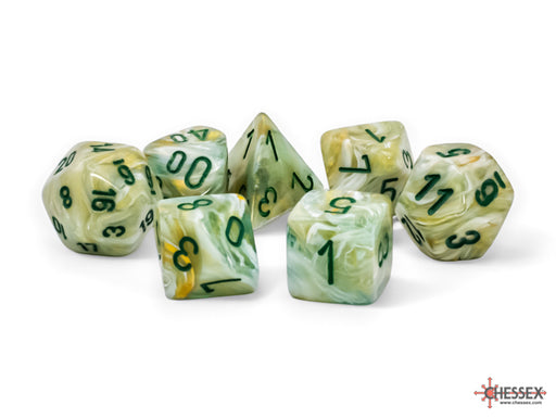 Marble 7-Piece Mega-Hedral Dice Set Green With Dark Green (CHX22409)