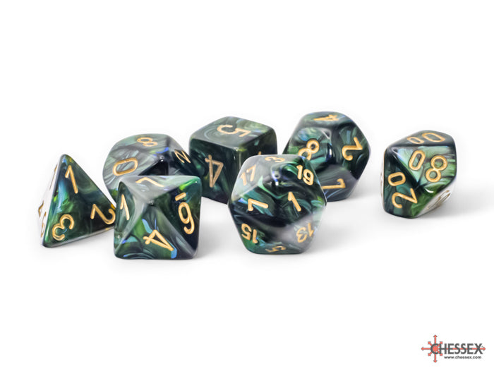 Scarab 7-Piece Mega-Hedral Dice Set Jade With Gold (CHX22415)