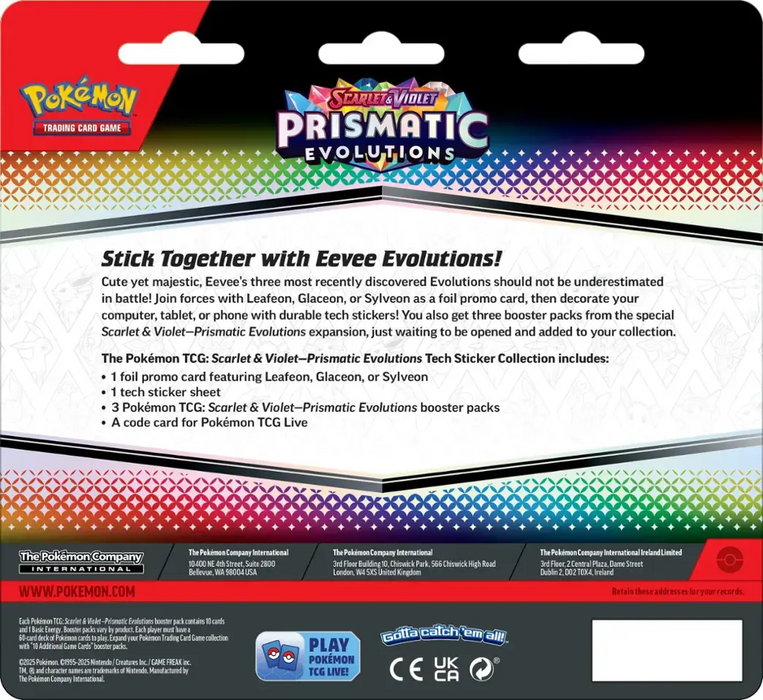 Pokemon Prismatic Evolutions Tech Sticker Collection Pack/Case - Pastime Sports & Games