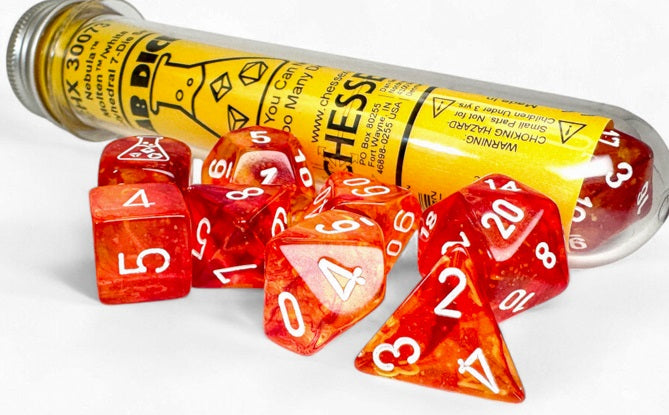 Nebula 7-Piece Dice Set Molten/White - Pastime Sports & Games
