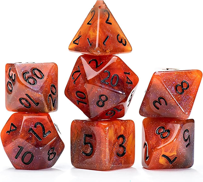 Aether 7-Piece RPG Dice Set Fireball