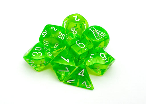 Translucent 7-Piece Dice Set Radiation Green And White - Pastime Sports & Games