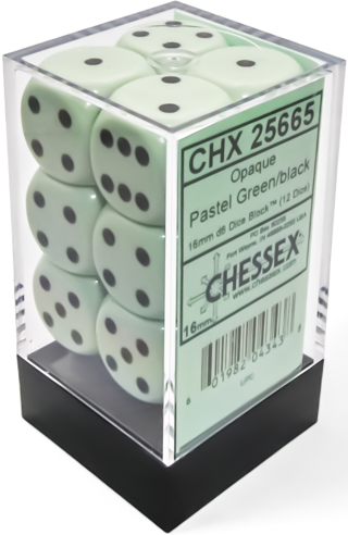 Opaque 12-Piece Dice Set Pastel Green/Black (CHX25665) - Pastime Sports & Games