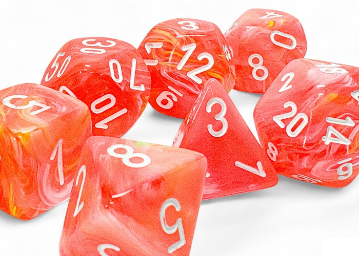 Festive 7-Piece Mega-Hedral Dice Set Dahlia With White (CHX22553)